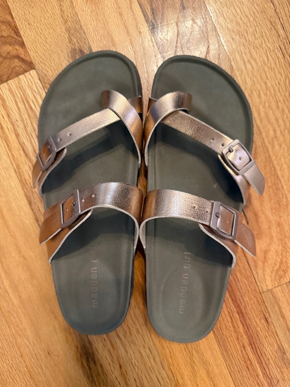 Madden Girl Metallic Bronze Double-Buckle Slide Sandals